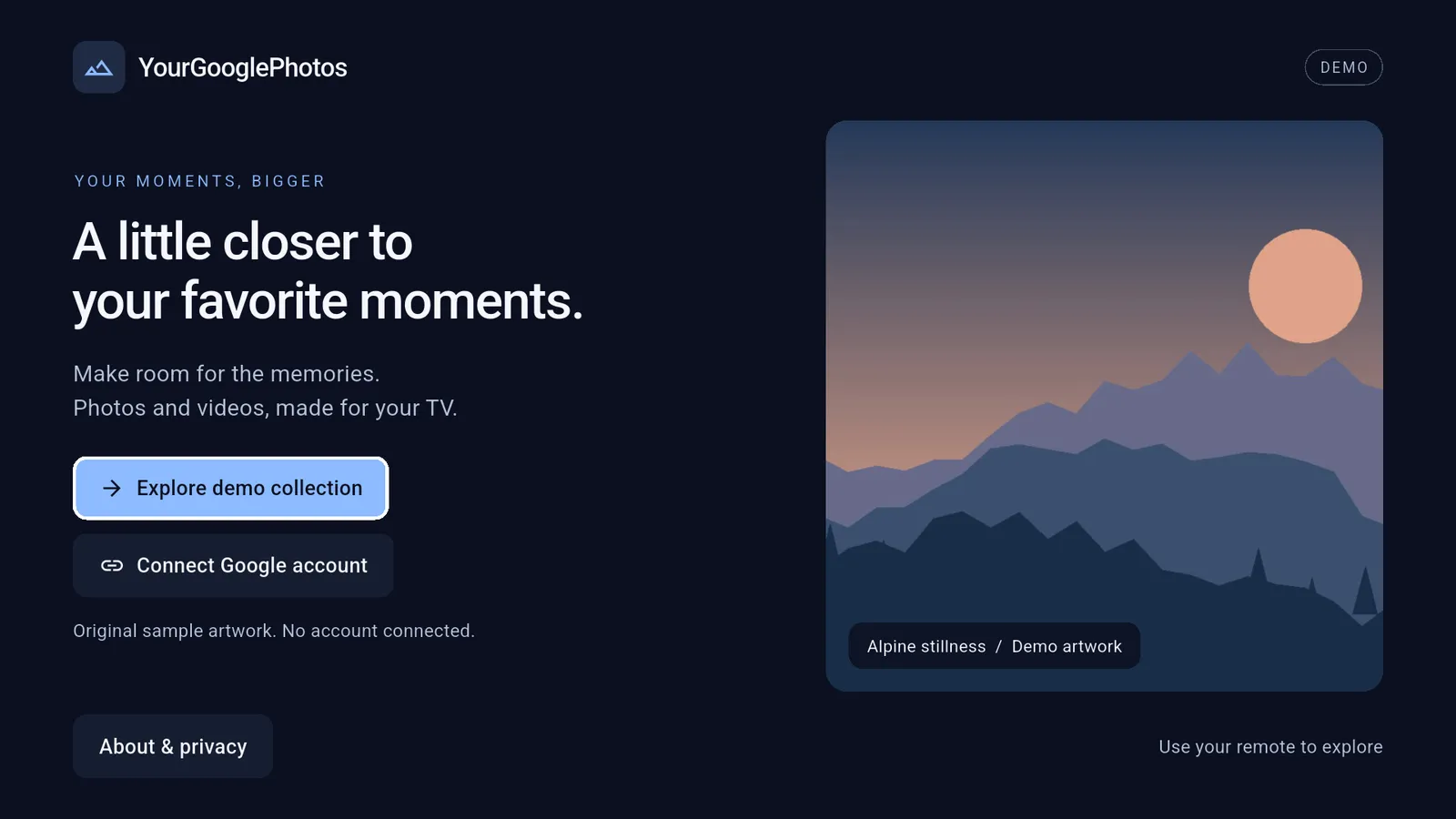 Welcome screen of the TV viewer running in the Android TV emulator