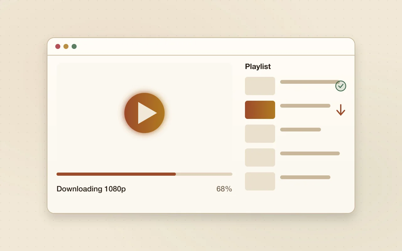 Illustration of a desktop app downloading a video from a playlist